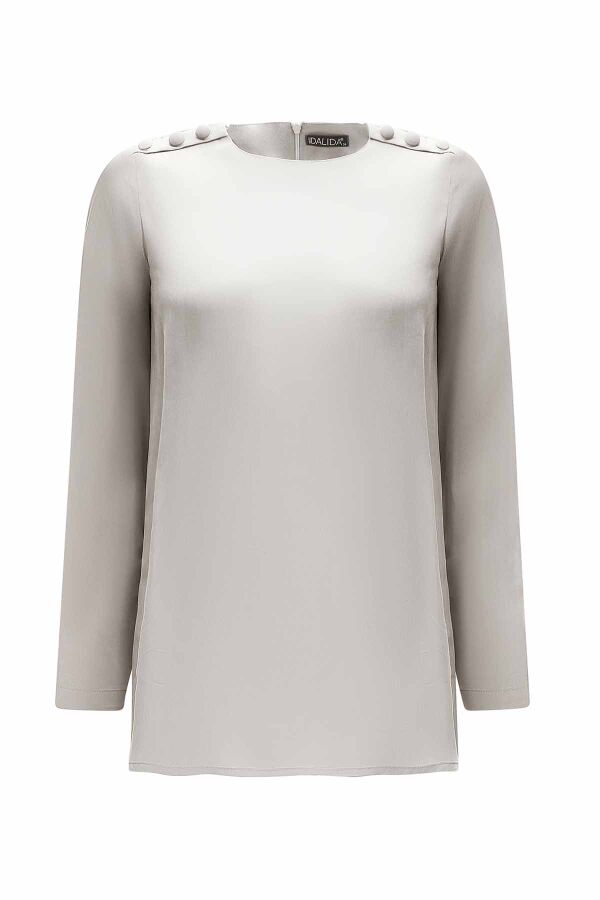 Round Collar Button Detailed Cupro Tunic - 8
