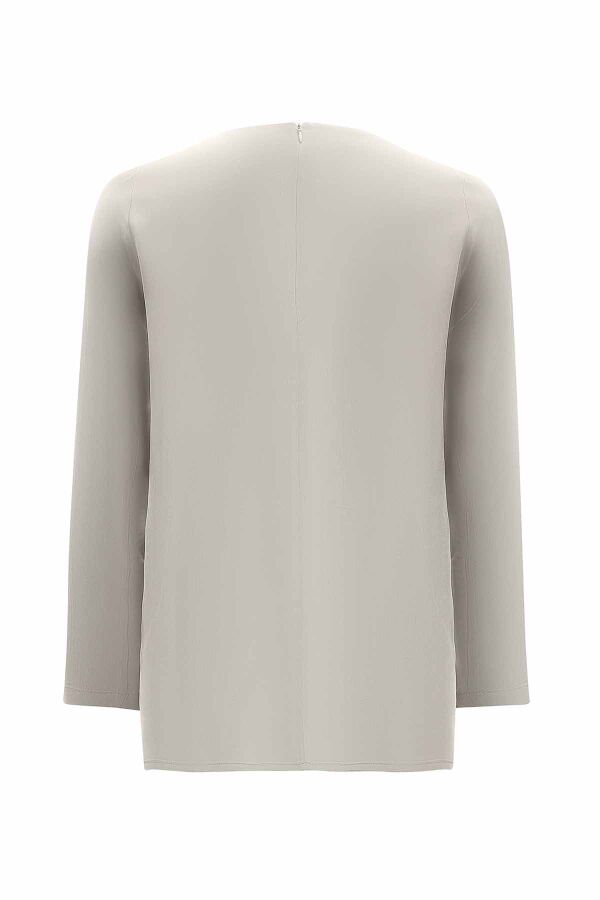 Round Collar Button Detailed Cupro Tunic - 9