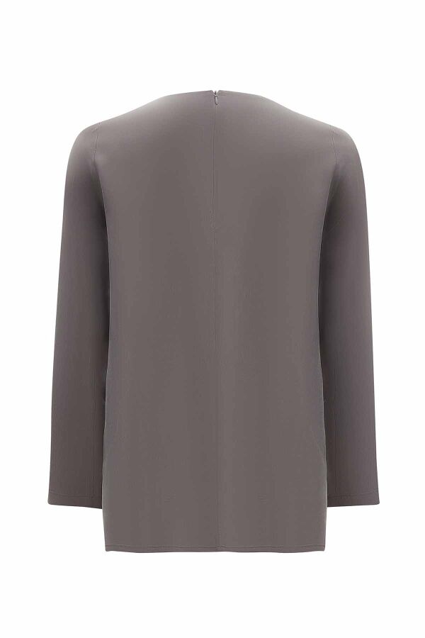 Round Collar Button Detailed Cupro Tunic - 11