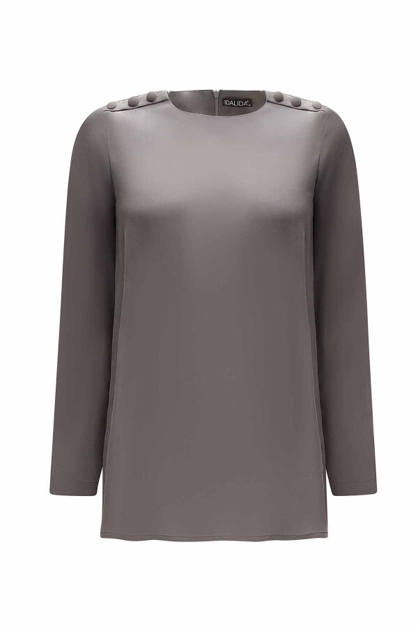 Round Collar Button Detailed Cupro Tunic - 10