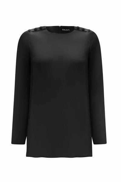 Round Collar Button Detailed Cupro Tunic - 12
