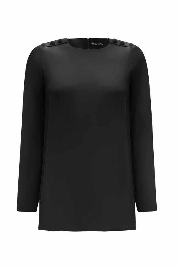 Round Collar Button Detailed Cupro Tunic - 12