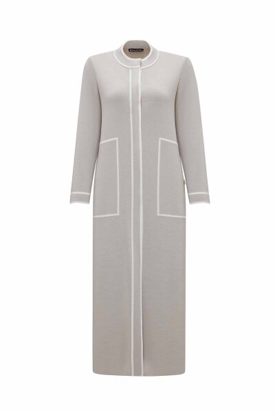 Round Neck Knit Cardigan with Stripe Details Stone - 1