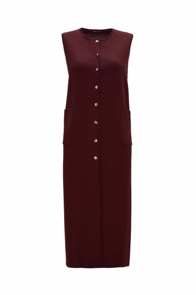 Round Neck Snap Button Knitted Burgundy Vest 