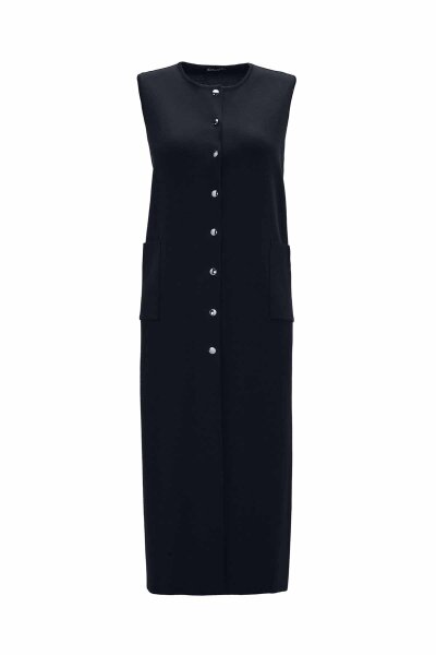 Round Neck Snap Button Knitted Navy Vest - 1