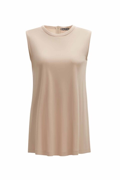Round Neck Solid Color Sleeveless Tunic - 1