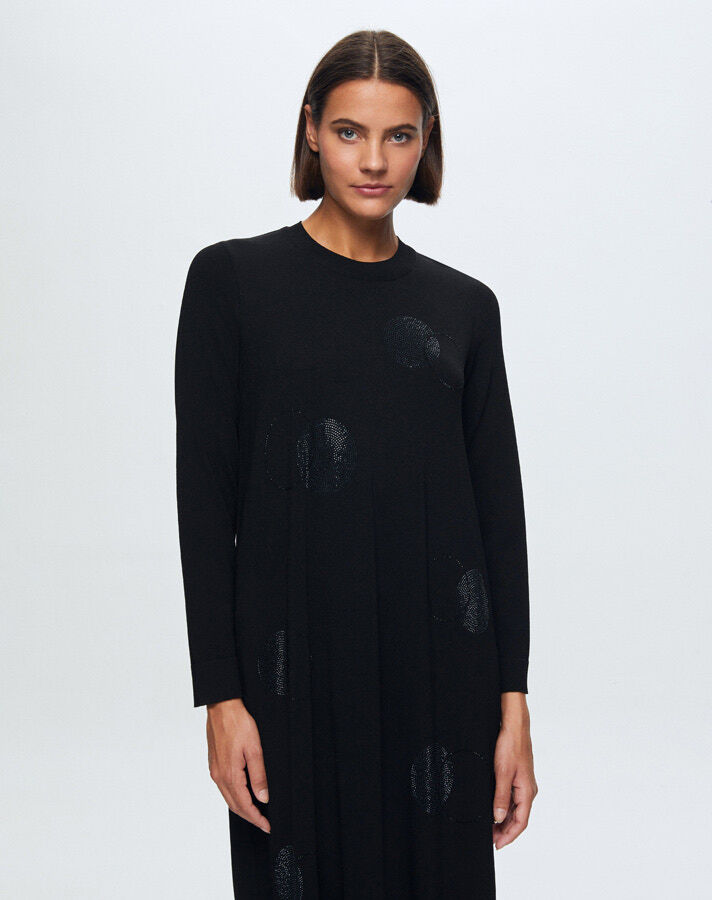 T24K-4011 Round Collar Stone Detailed Dress - 1