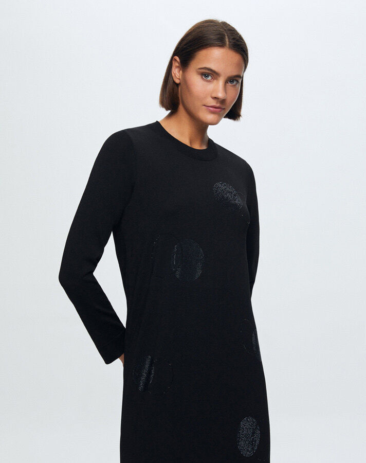 T24K-4011 Round Collar Stone Detailed Dress - 2