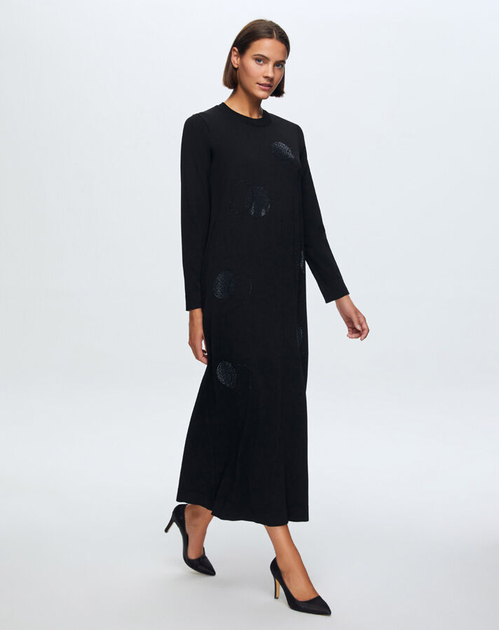 T24K-4011 Round Collar Stone Detailed Dress - 3