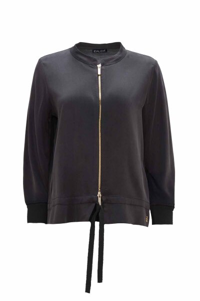 Round Neck Zippered Solid Dark Grey Coat - MISS DALIDA