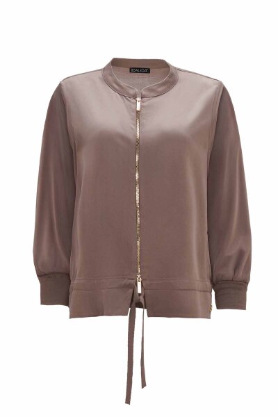 Round Neck Zippered Solid Color Coat - 2