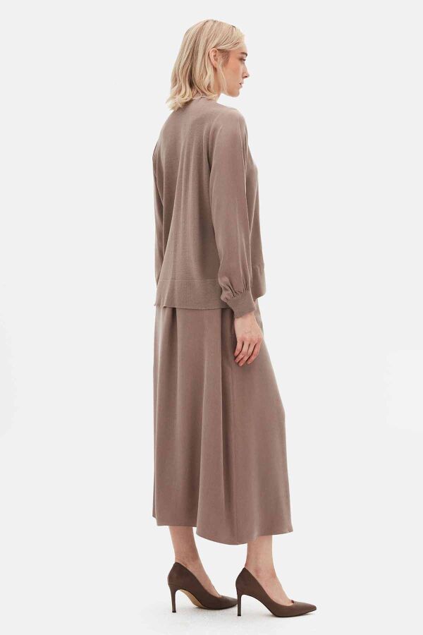 Round Neck Zippered Solid Color Coat - 6