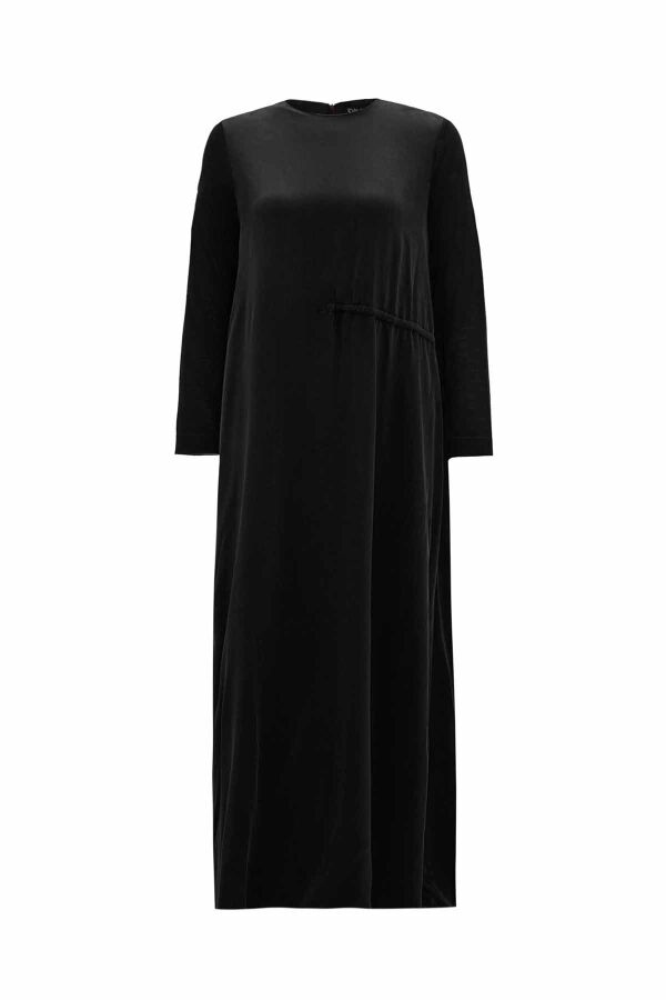Ruched Waist Black Cupro Dress - 1