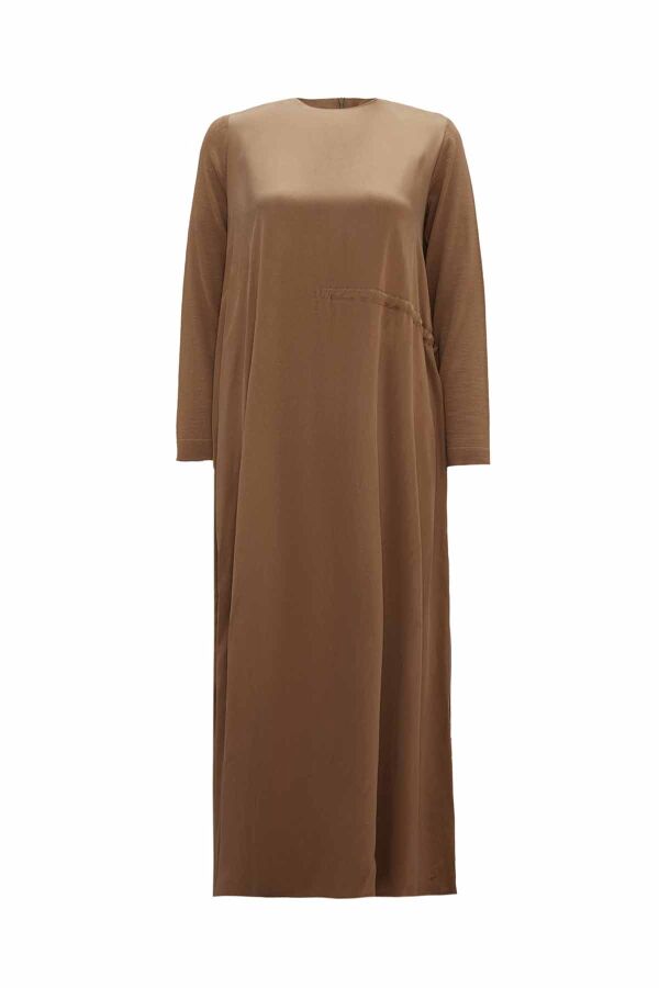 Ruched Waist Camel Cupro Dress - 1