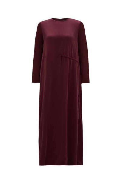 Ruched Waist Dark Burgundy Cupro Dress - MISS DALIDA