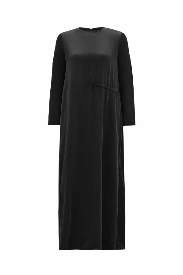 Ruched Waist Dark Grey Cupro Dress - 1