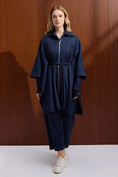 Denim Poncho with Braided Detail 