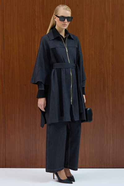 Denim Poncho with Braided Detail - MISS DALIDA