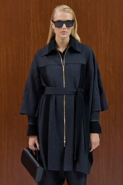 Denim Poncho with Braided Detail - MISS DALIDA (1)