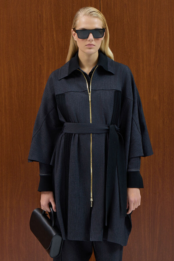 Denim Poncho with Braided Detail - 2