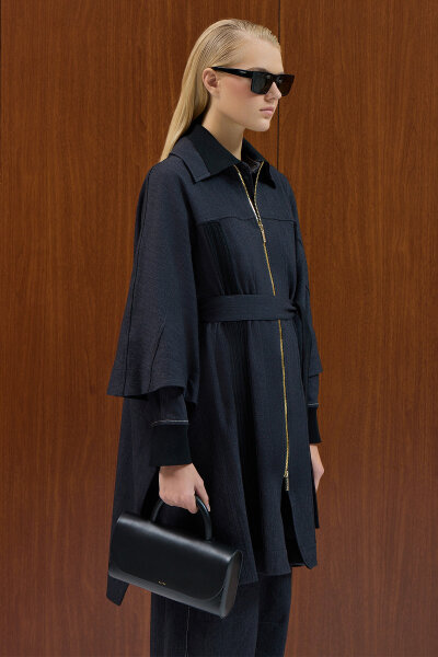 Denim Poncho with Braided Detail - 3