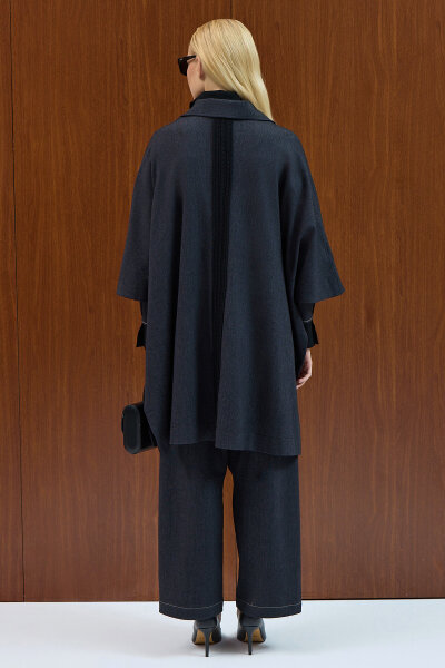 Denim Poncho with Braided Detail - 4