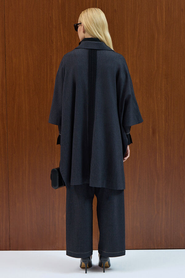 Denim Poncho with Braided Detail - 4