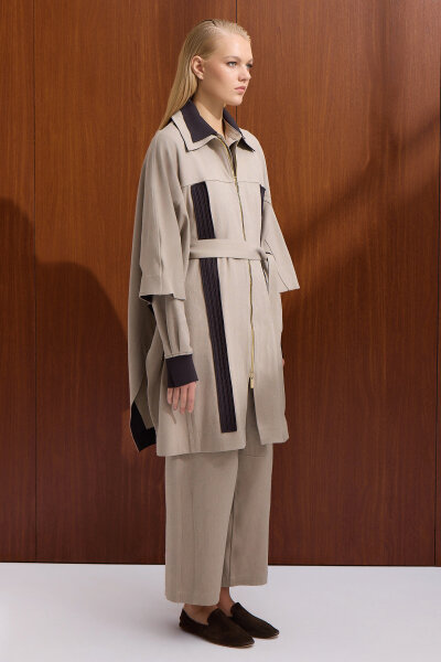 Denim Poncho with Braided Detail - 2