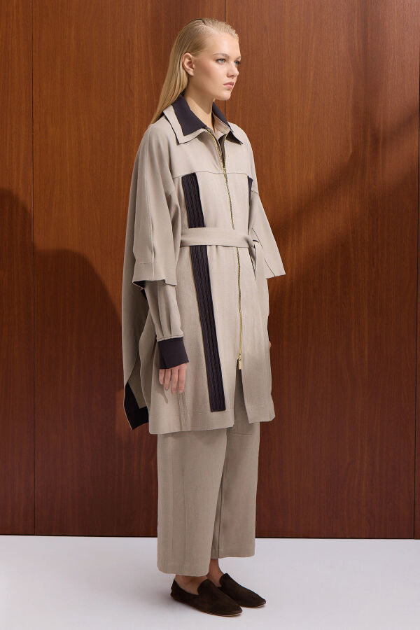 Denim Poncho with Braided Detail - 2