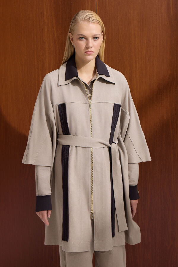 Denim Poncho with Braided Detail - 1