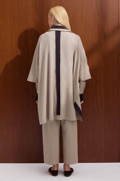 Saç Örgü Detaylı Denim Panço Stone - 4