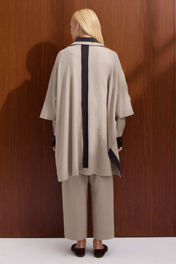 Saç Örgü Detaylı Denim Panço Stone - 4