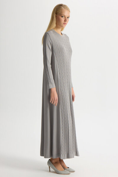 Örgülü Düz Renk Elbise Dark Grey T26Y-4031 Gri - 2