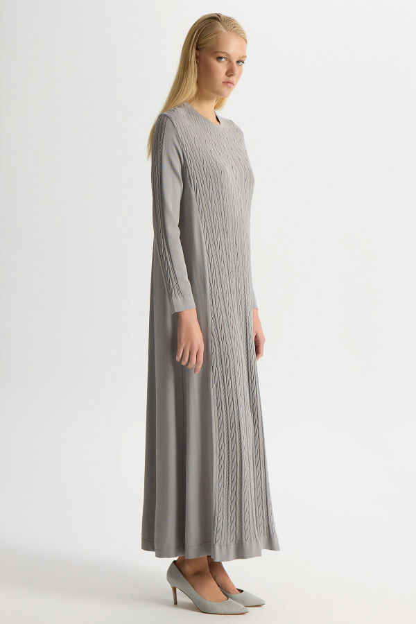 Örgülü Düz Renk Elbise Dark Grey T26Y-4031 Gri - 2