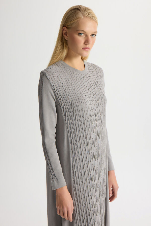 Örgülü Düz Renk Elbise Dark Grey T26Y-4031 Gri - 4