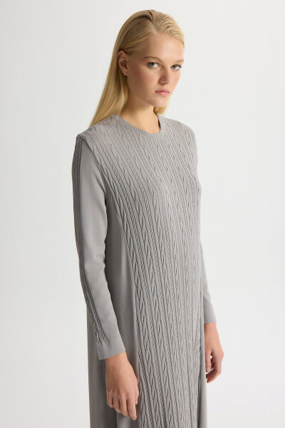 Örgülü Düz Renk Elbise Dark Grey T26Y-4031 Gri - 4
