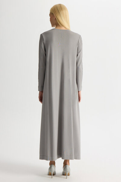 Örgülü Düz Renk Elbise Dark Grey T26Y-4031 Gri - 3
