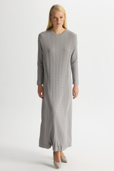 Örgülü Düz Renk Elbise Dark Grey T26Y-4031 Gri - 1