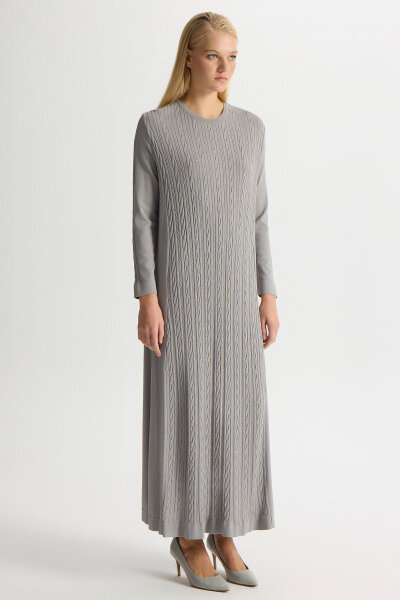Örgülü Düz Renk Elbise Dark Grey T26Y-4031 Gri - 5