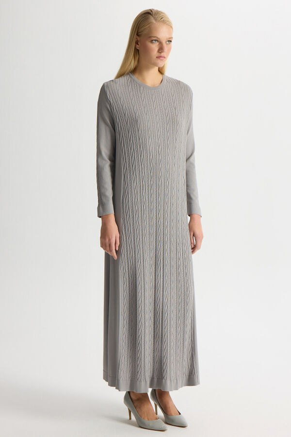 Örgülü Düz Renk Elbise Dark Grey T26Y-4031 Gri - 5