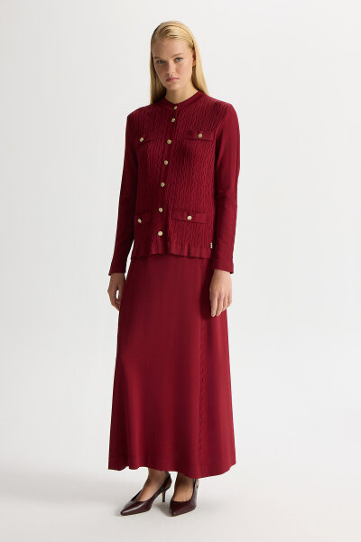 Saç Örgüsü Klasik Triko Ceket Cherry - 4