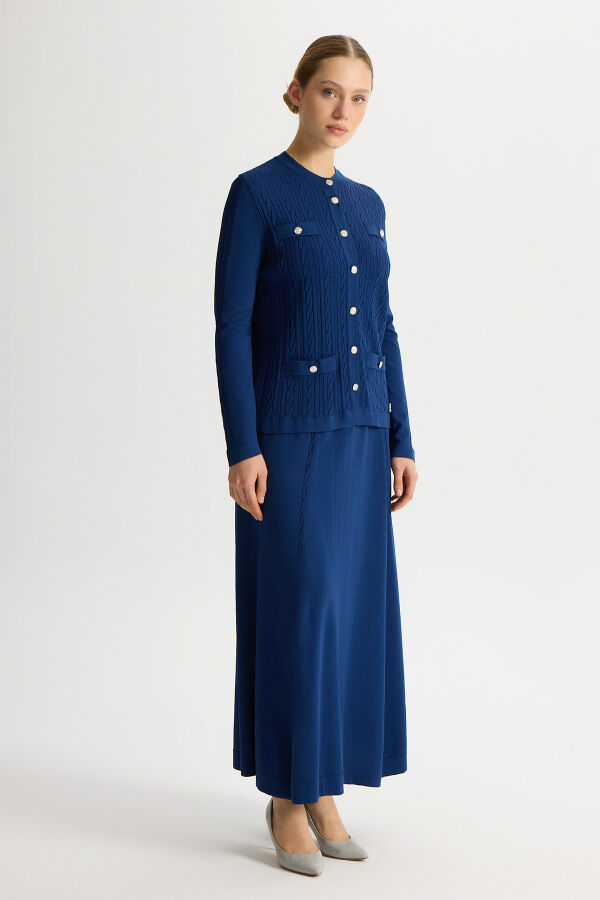 Saç Örgüsü Klasik Triko Ceket Navy - 4