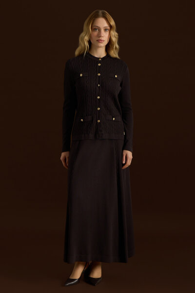 Saç Örgüsü Klasik Triko Ceket Kahverengi - 3