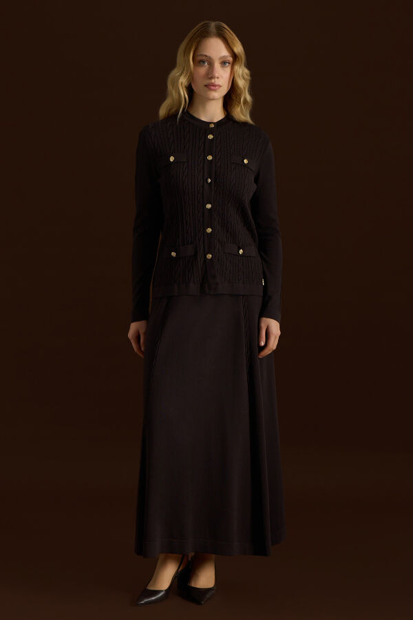 Saç Örgüsü Klasik Triko Ceket Kahverengi - 3