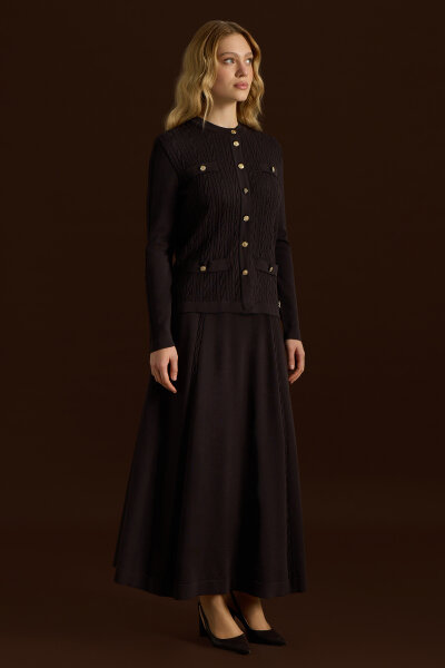 Saç Örgüsü Klasik Triko Ceket Kahverengi - 4