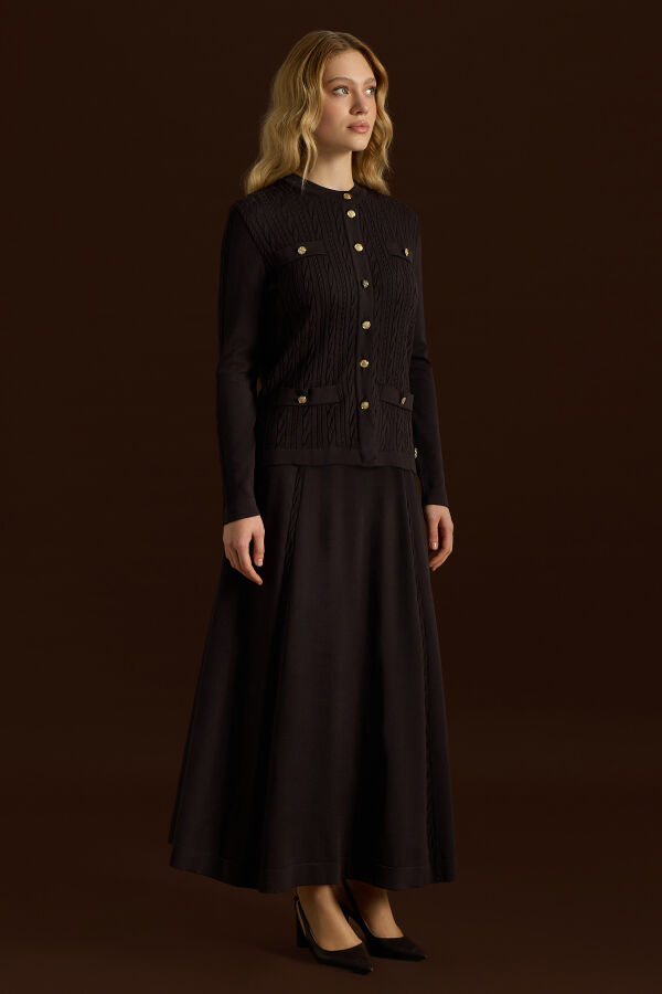 Saç Örgüsü Klasik Triko Ceket Kahverengi - 4