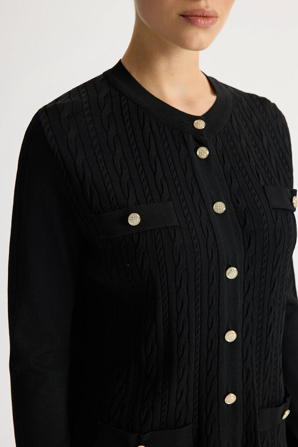 Saç Örgüsü Klasik Triko Ceket Siyah - 3