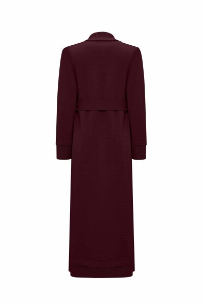 Selanik Örgü Detaylı Düz Renk Bordo Hırka - 2