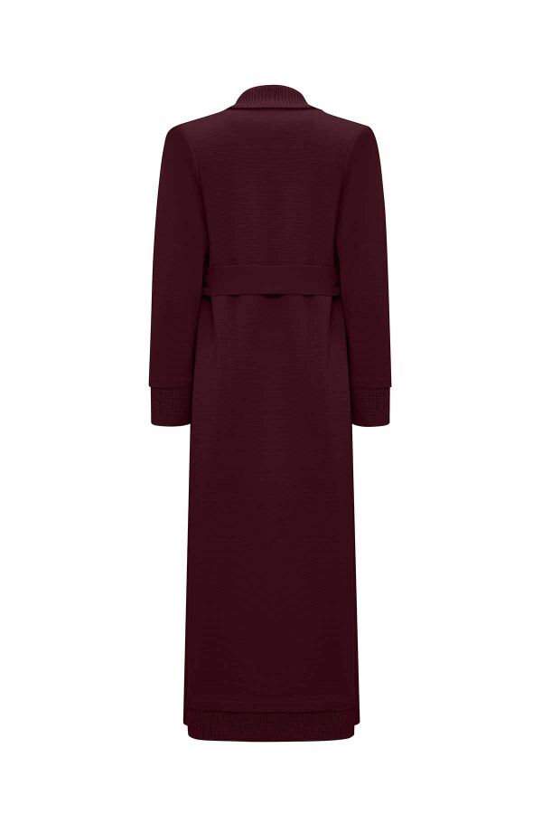 Selanik Örgü Detaylı Düz Renk Bordo Hırka - 2