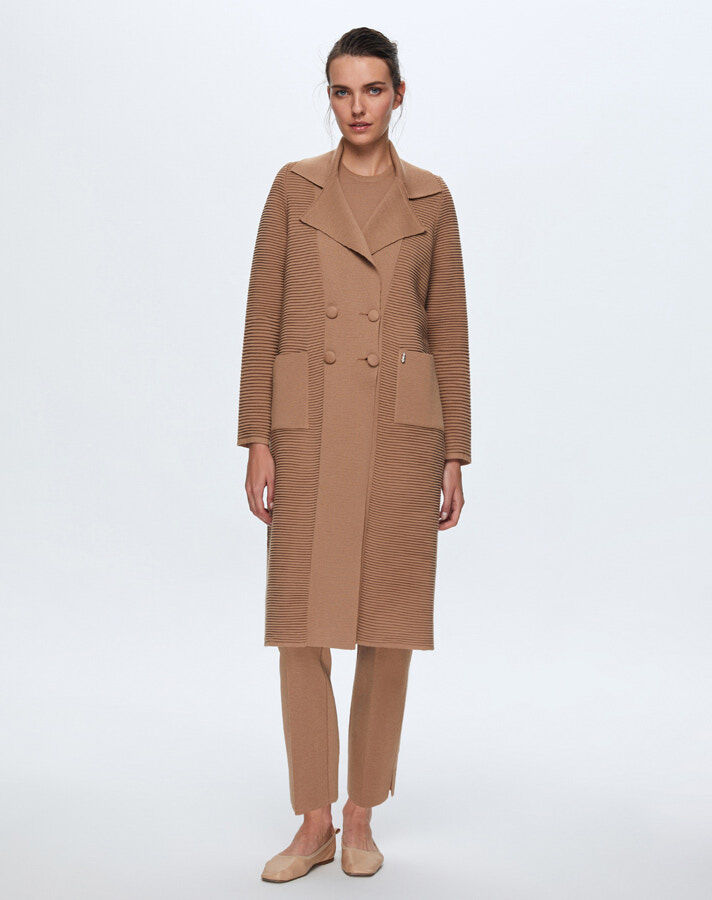 T24K-8014 Self-Ribing Buttoned Jacket - 1
